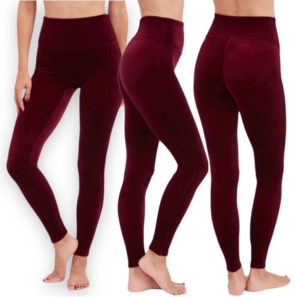 Spanx Rich Burgundy Velvet Leggings - Picture 2 of 15